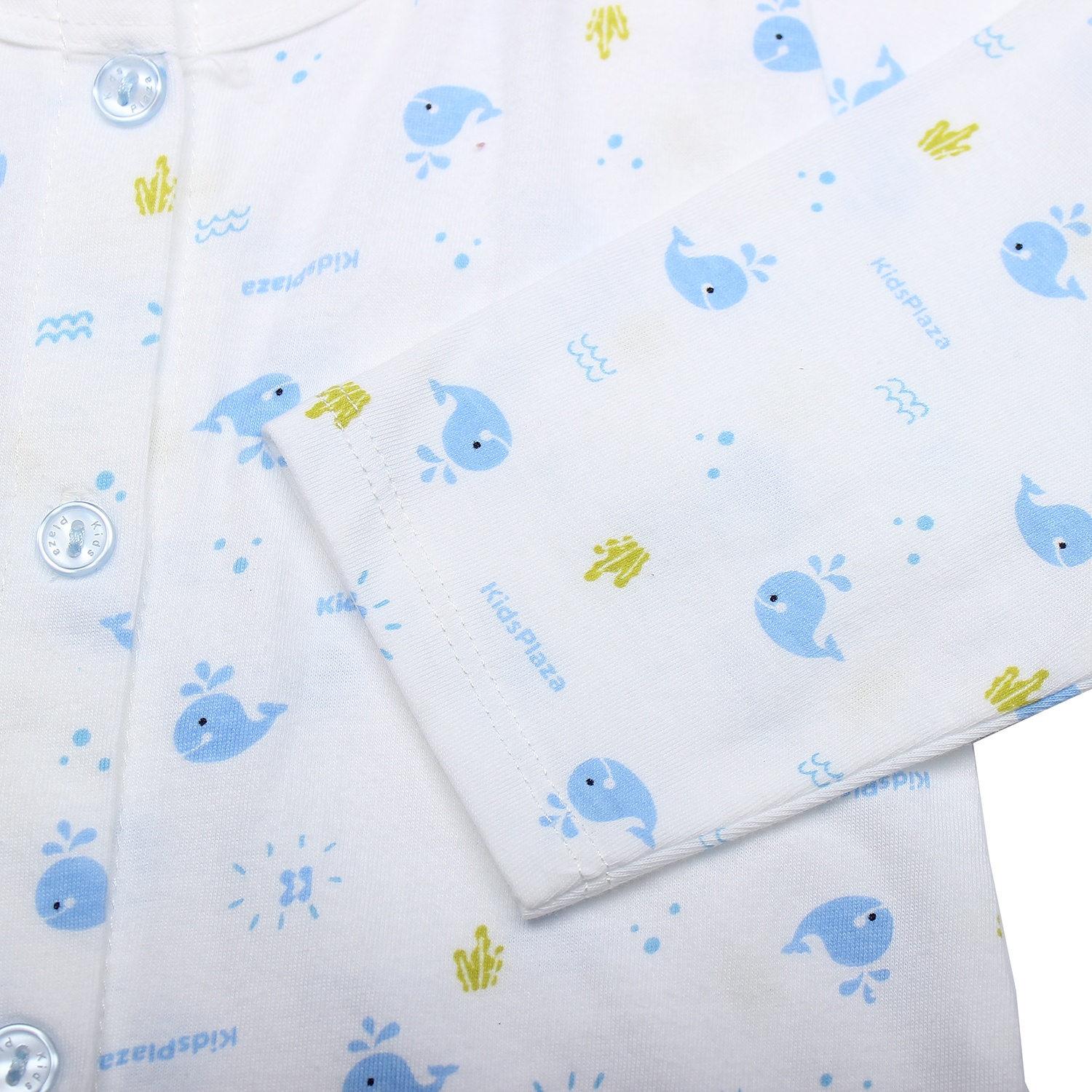 Áo sơ sinh dài tay KidsPlaza in hình chú cá heo (Trắng xanh) hình 4