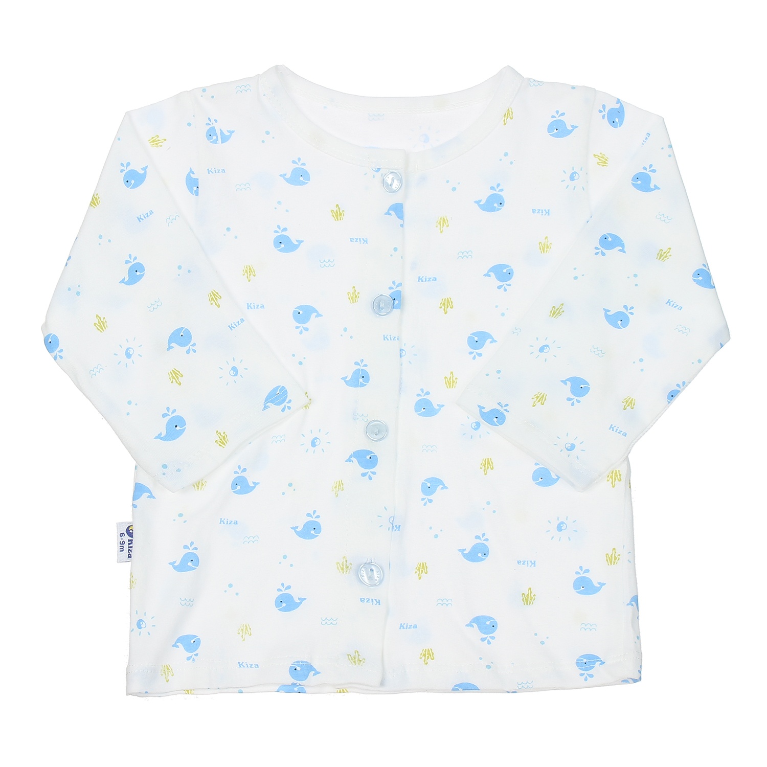 Áo sơ sinh dài tay Kiza in hình cá heo 6-9M (Trắng Xanh) hình 1