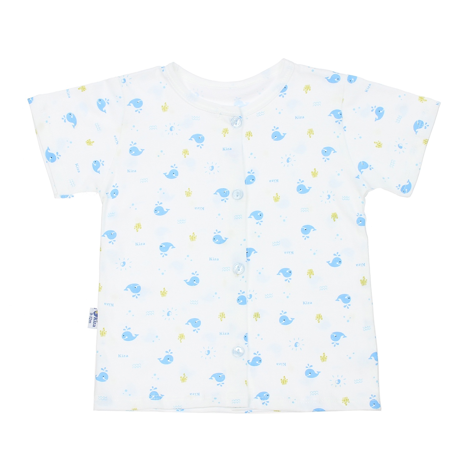 Áo sơ sinh Kiza cộc in hình cá heo (Trắng xanh) hình 3