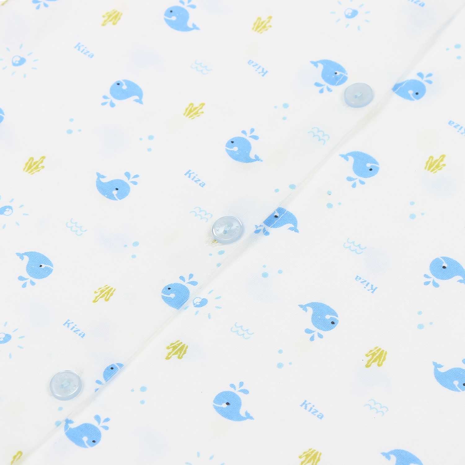 Áo sơ sinh Kiza cộc in hình cá heo (Trắng xanh) hình 1