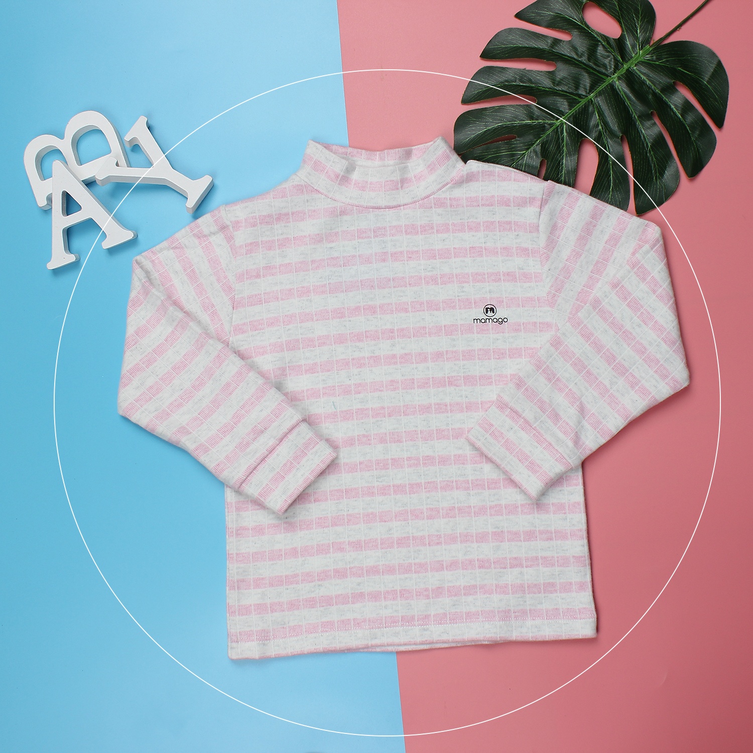 Áo sơ sinh nhung kẻ hồng cổ 3 phân Mamago HN18 hình 1