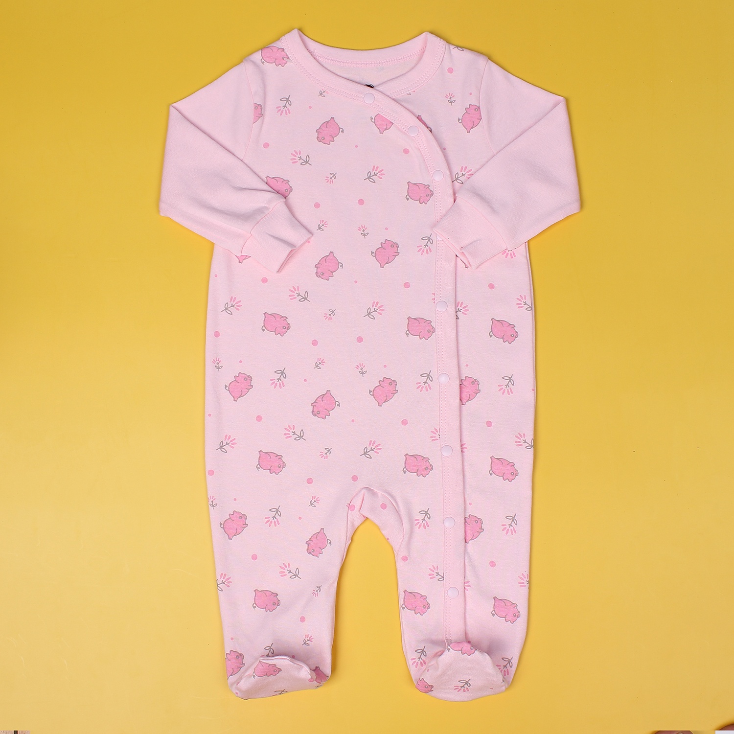 Bộ body sơ sinh dài tay Mamago NĐ19 in hình chú heo con (Hồng) hình 3