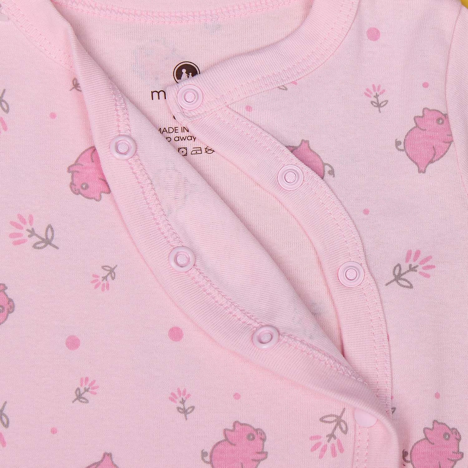 Bộ body sơ sinh dài tay Mamago NĐ19 in hình chú heo con (Hồng) hình 2