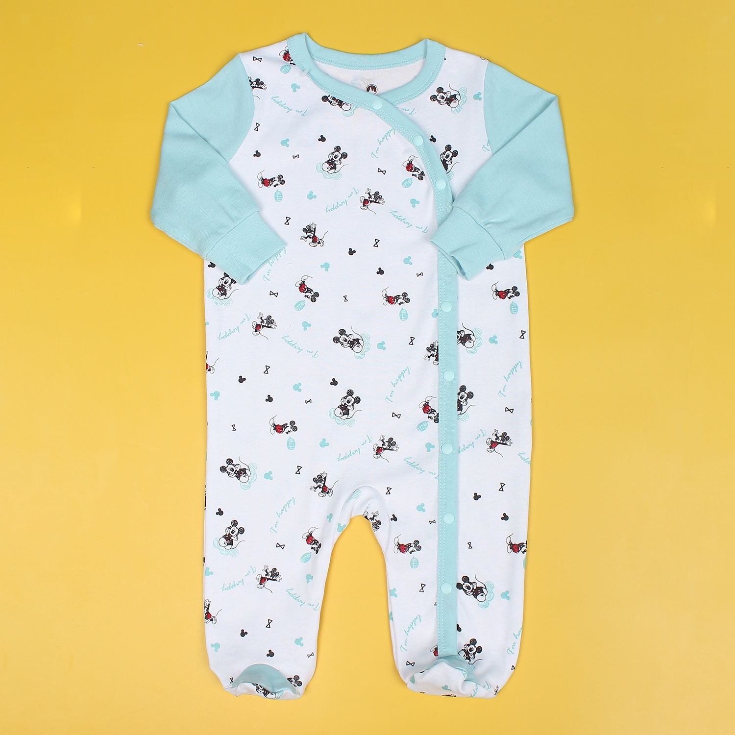 Bộ body sơ sinh dài tay Mamago NĐ19 in hình chuột Mickey (Xanh Trơn) hình 3