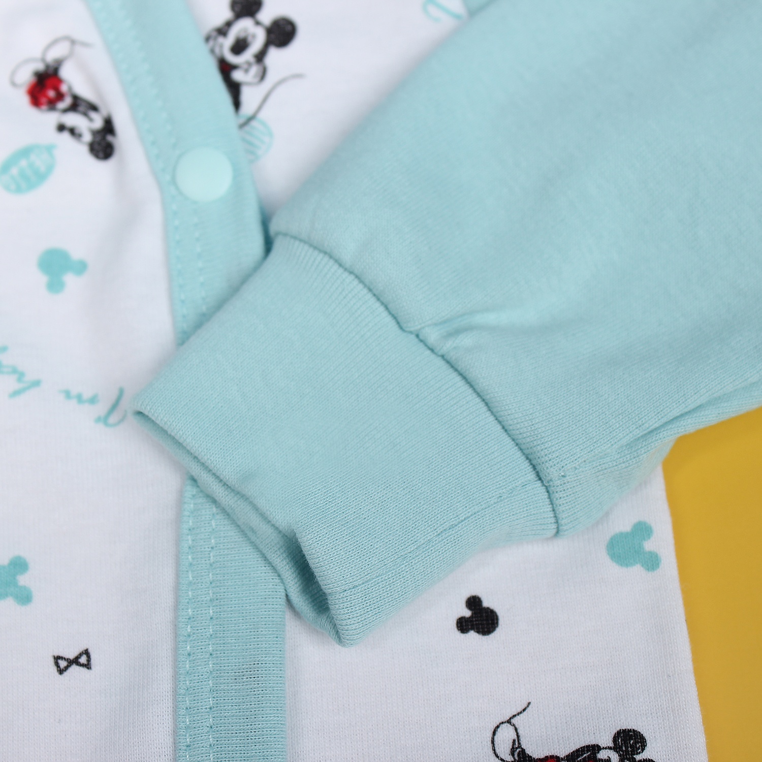 Bộ body sơ sinh dài tay Mamago NĐ19 in hình chuột Mickey (Xanh Trơn) hình 2