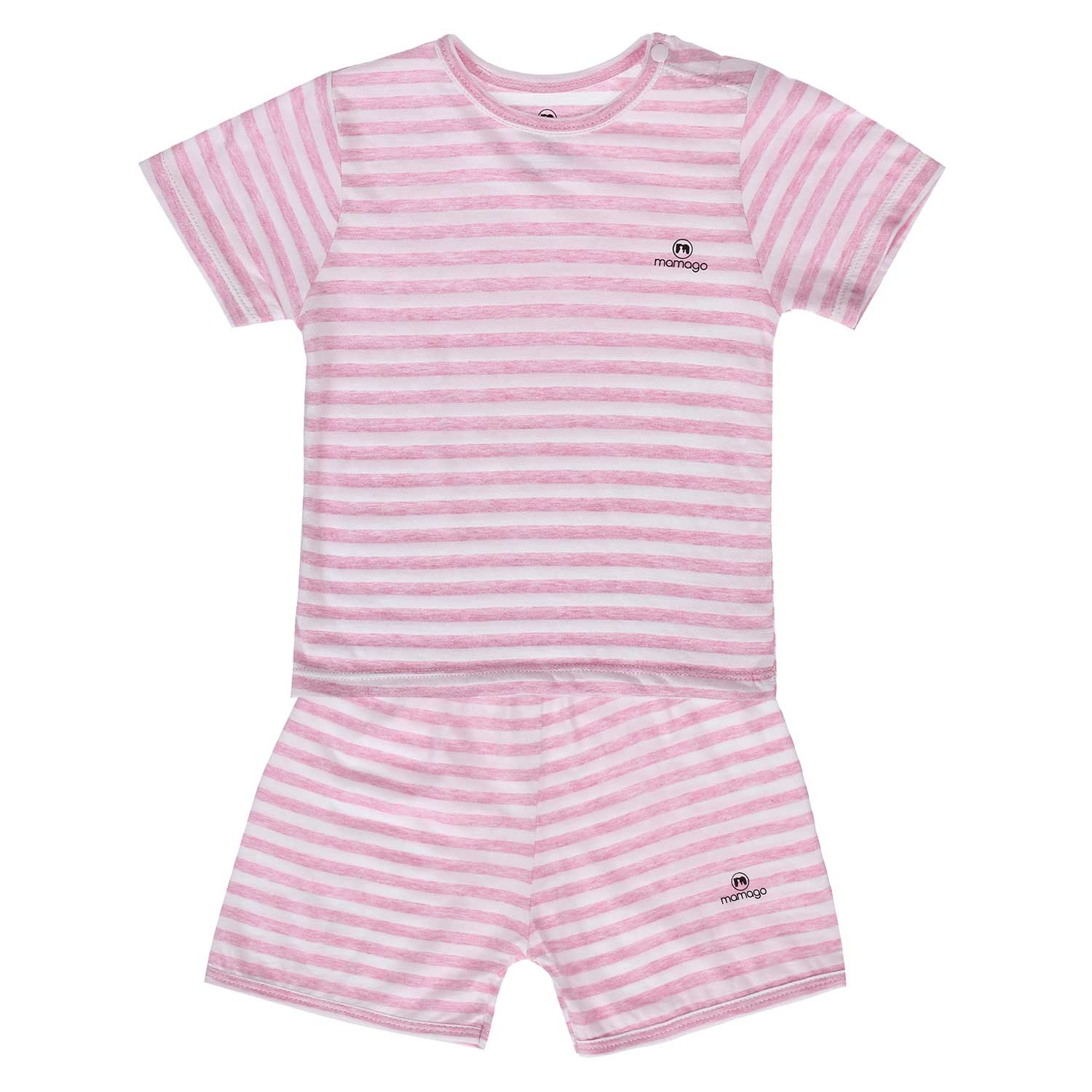 Quần áo sơ sinh cộc tay cài vai Mamago kẻ trắng hồng (6-36M) hình 1