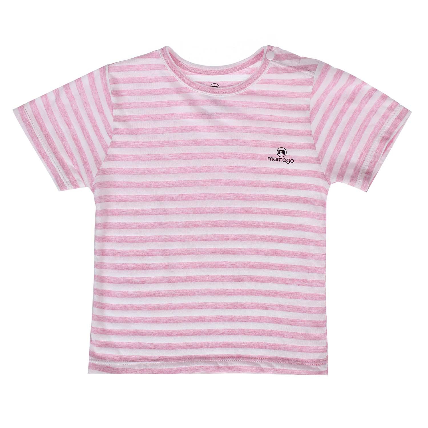 Quần áo sơ sinh cộc tay cài vai Mamago kẻ trắng hồng (6-36M) hình 2