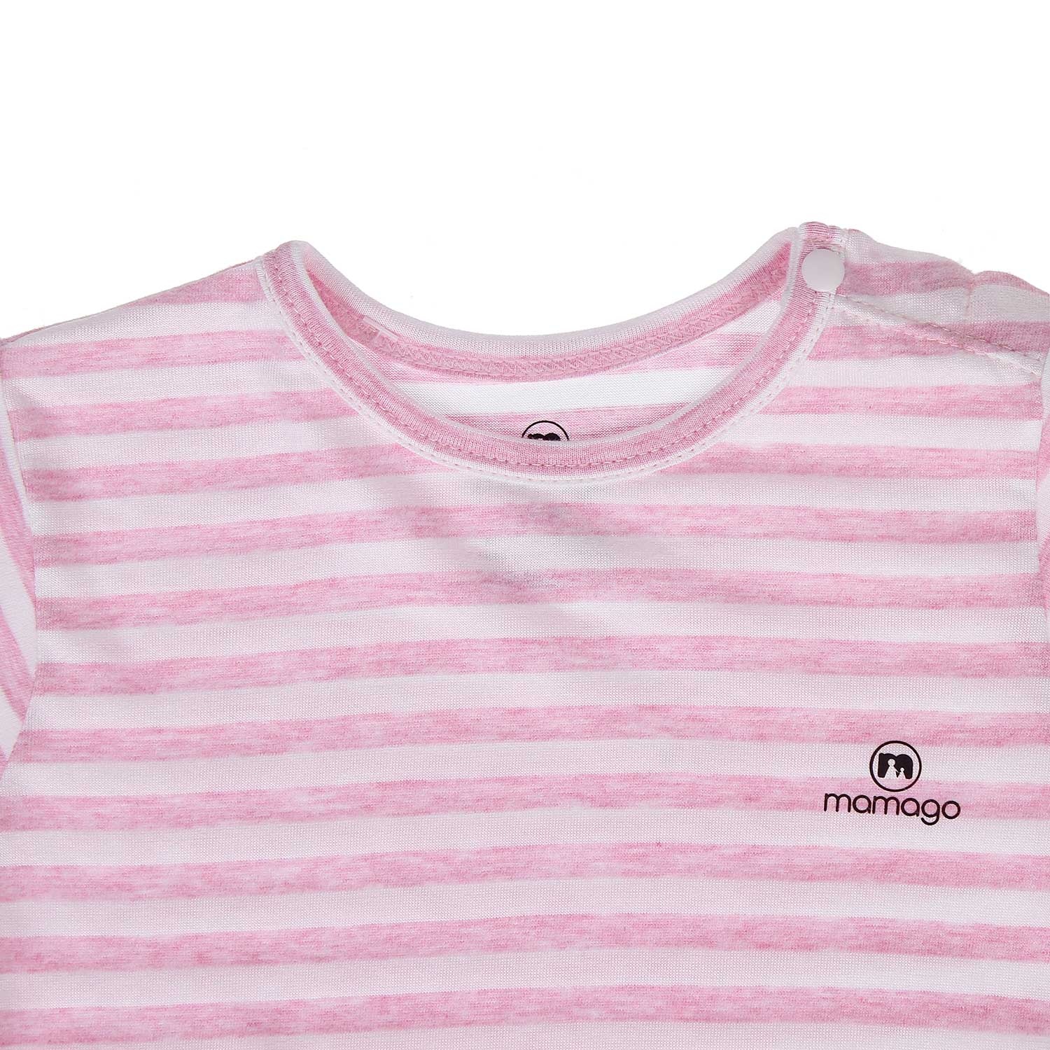 Quần áo sơ sinh cộc tay cài vai Mamago kẻ trắng hồng (6-36M) hình 4