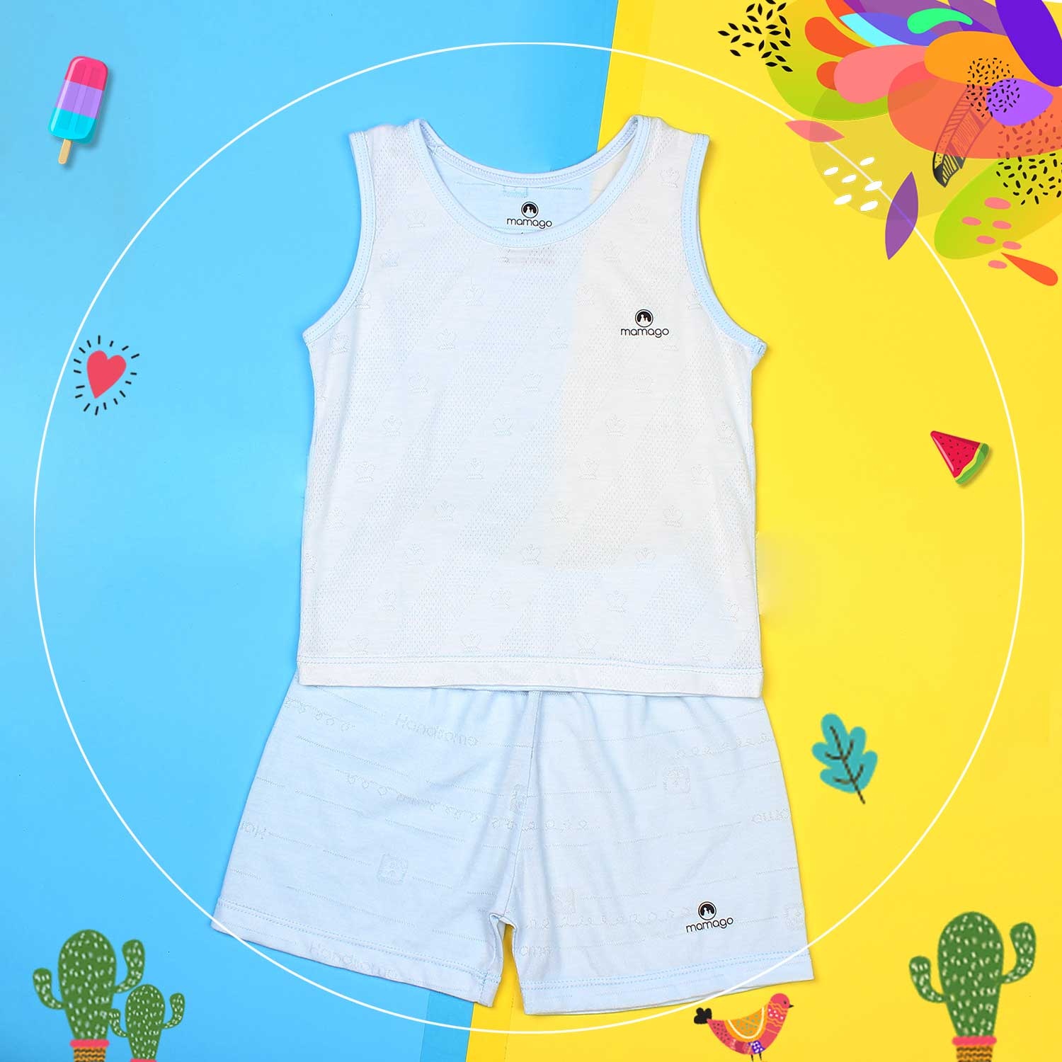 Bộ quần áo sơ sinh ba lỗ cho bé Elias Mamago (Trắng xanh dương nhạt) hình 1