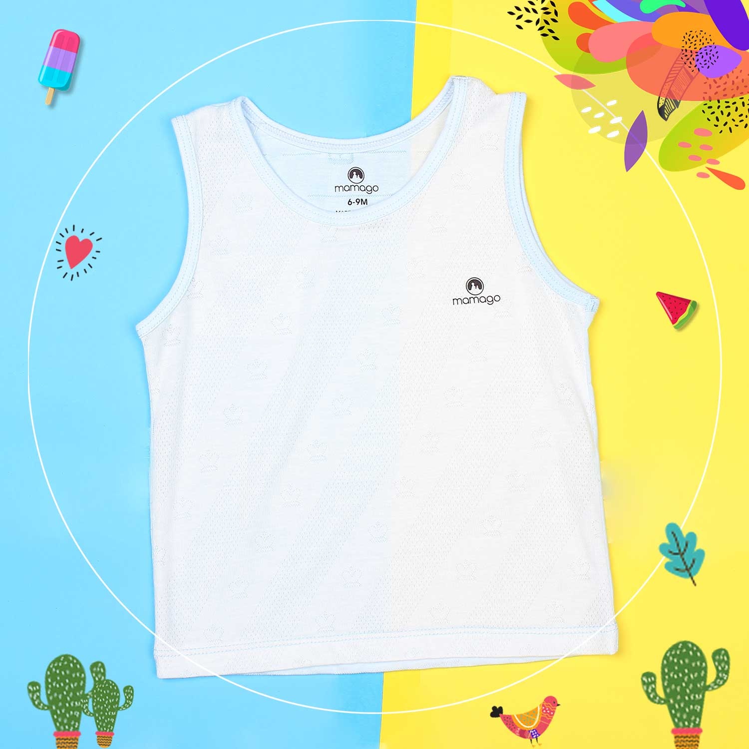 Bộ quần áo sơ sinh ba lỗ cho bé Elias Mamago (Trắng xanh dương nhạt) hình 3