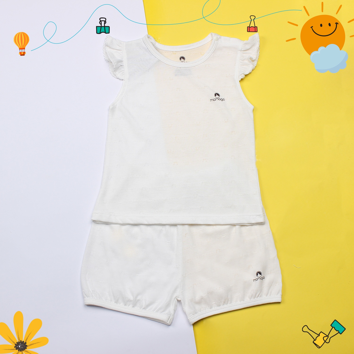 Bộ quần áo sơ sinh cài vai tay ngắn Mamago HN19 (trắng) hình 1