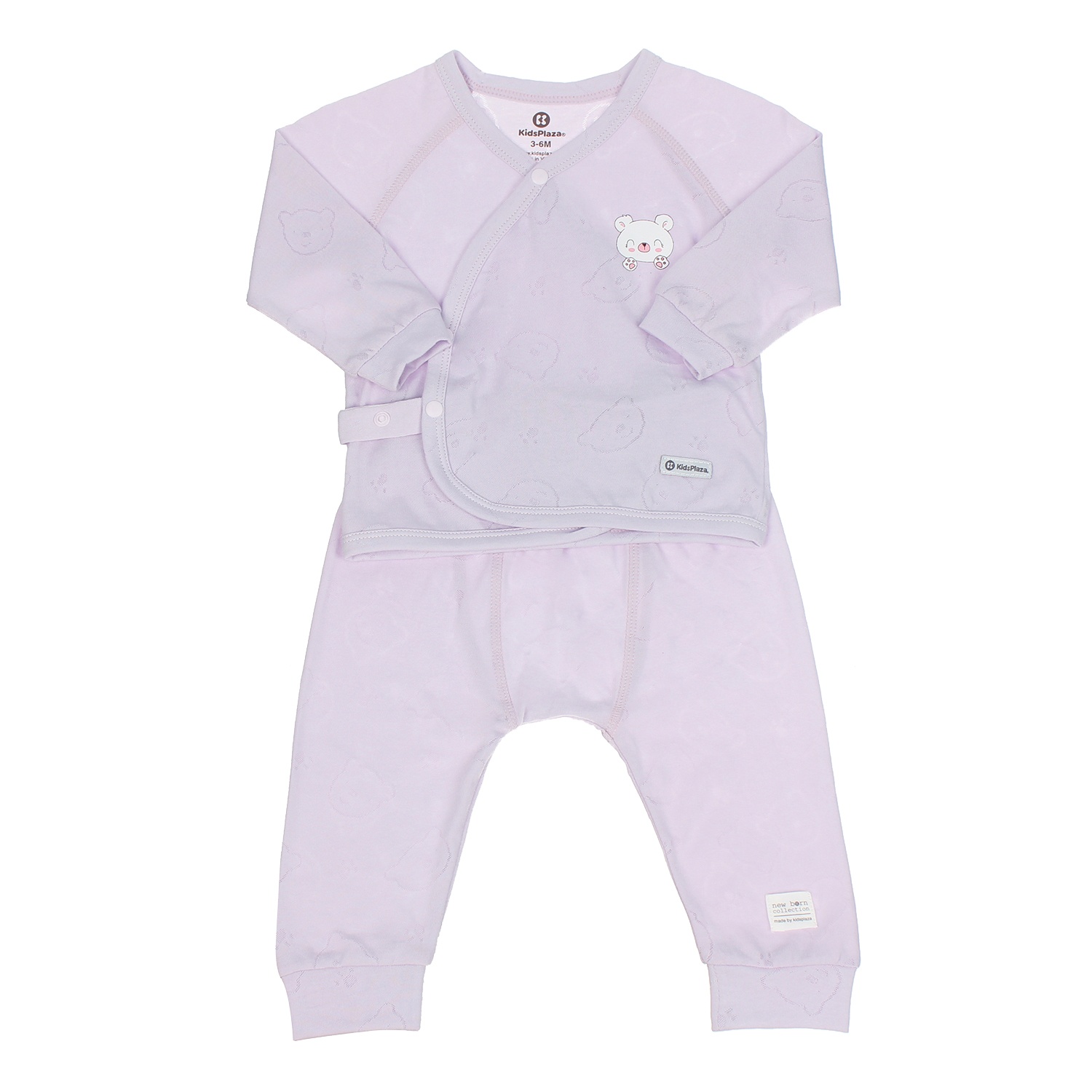 Bộ sơ sinh cài chéo KidsPlaza Neil in gấu HN20T (Tím) 3-6M hình 1