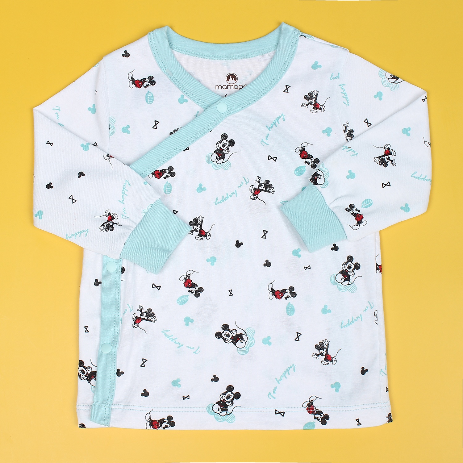 Bộ sơ sinh cho bé cài lệch Mamago in hình chuột Mickey (Xanh) hình 2