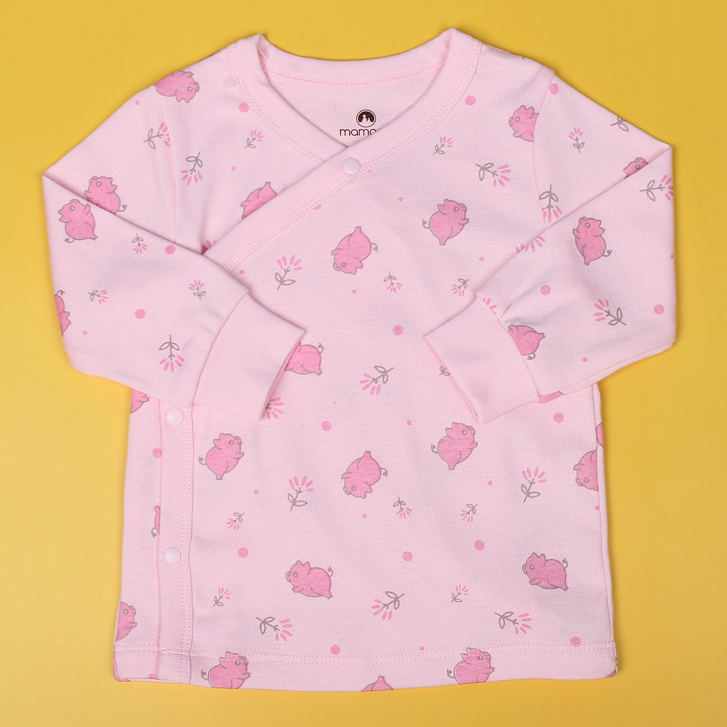 Bộ sơ sinh cho bé cài lệch Mamago in hình heo con (Hồng) hình 2