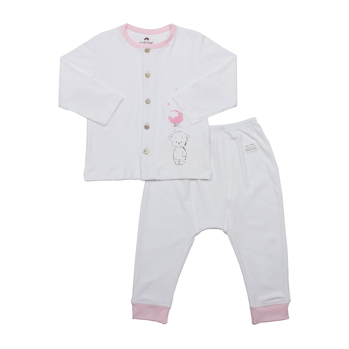 Bộ sơ sinh Otis cài giữa Mamago ND20H (Trắng Hồng) 3-6M hình 1