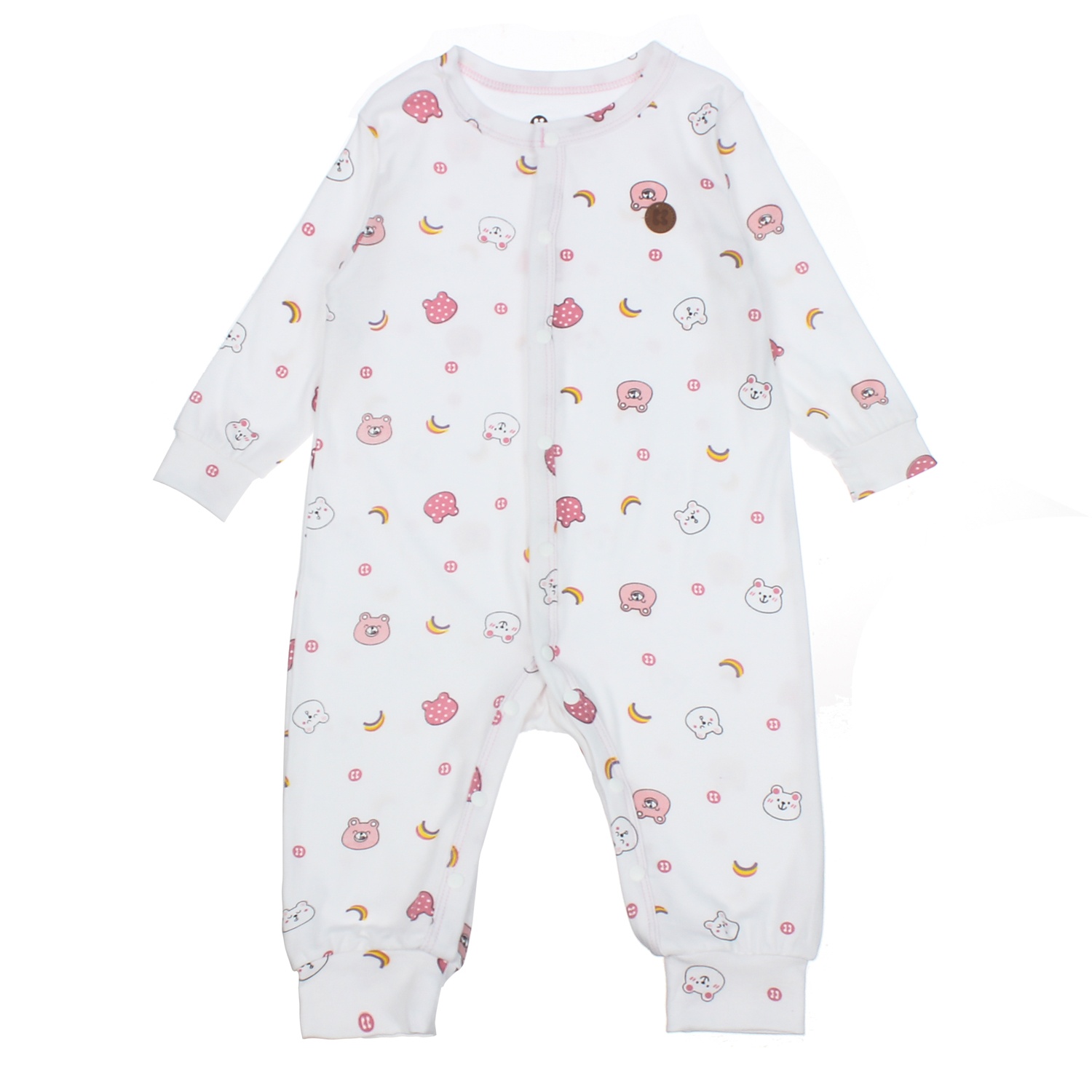 Body dài tay KidsPlaza trắng hồng in hình gấu ND20T 0-3M hình 1