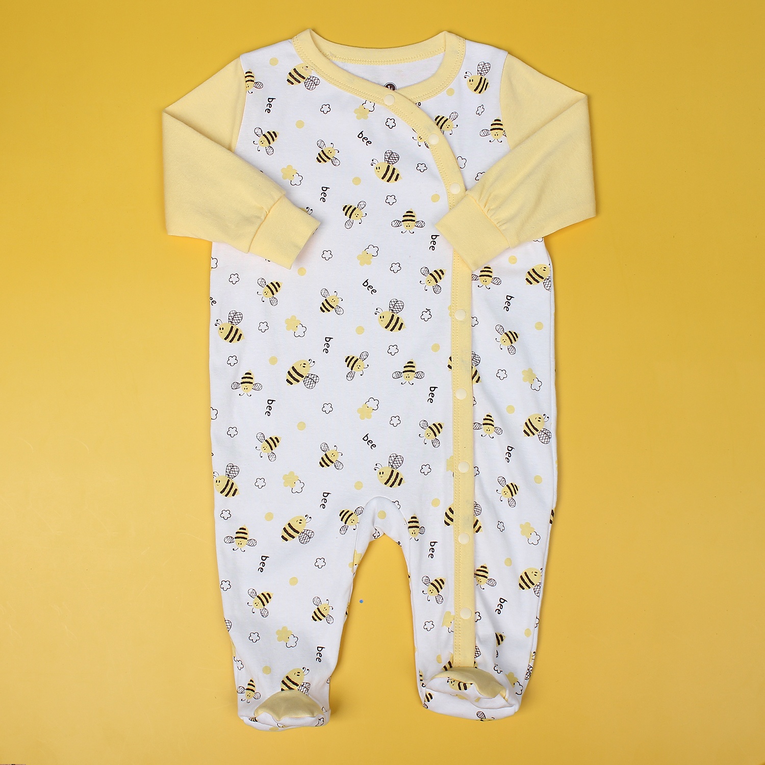 Body sơ sinh dài tay Mamago NĐ19 in hình chú ong xinh xắn (Vàng) hình 4