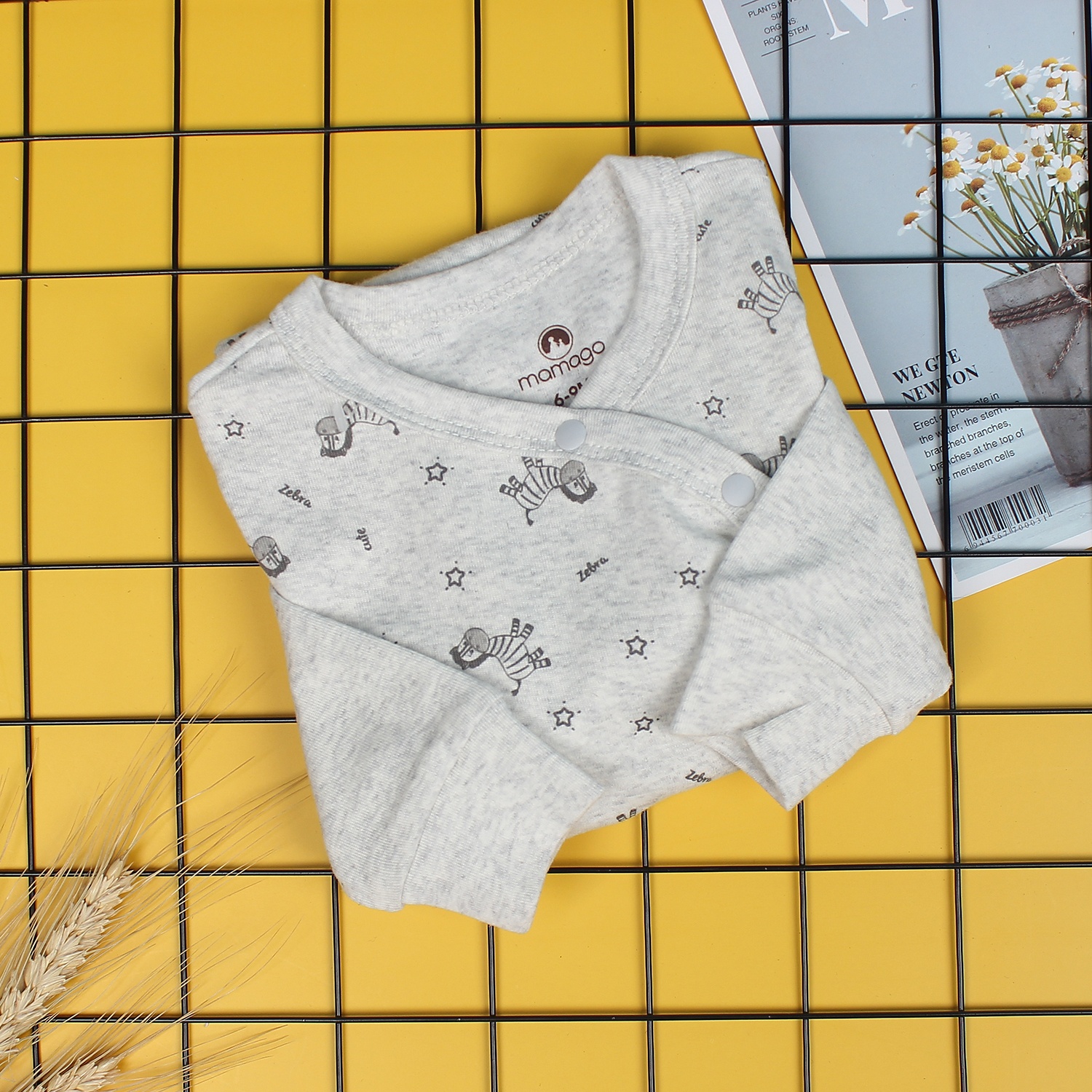 Body sơ sinh dài tay Mamago NĐ19 in hình ngựa vằn (Ghi) hình 1