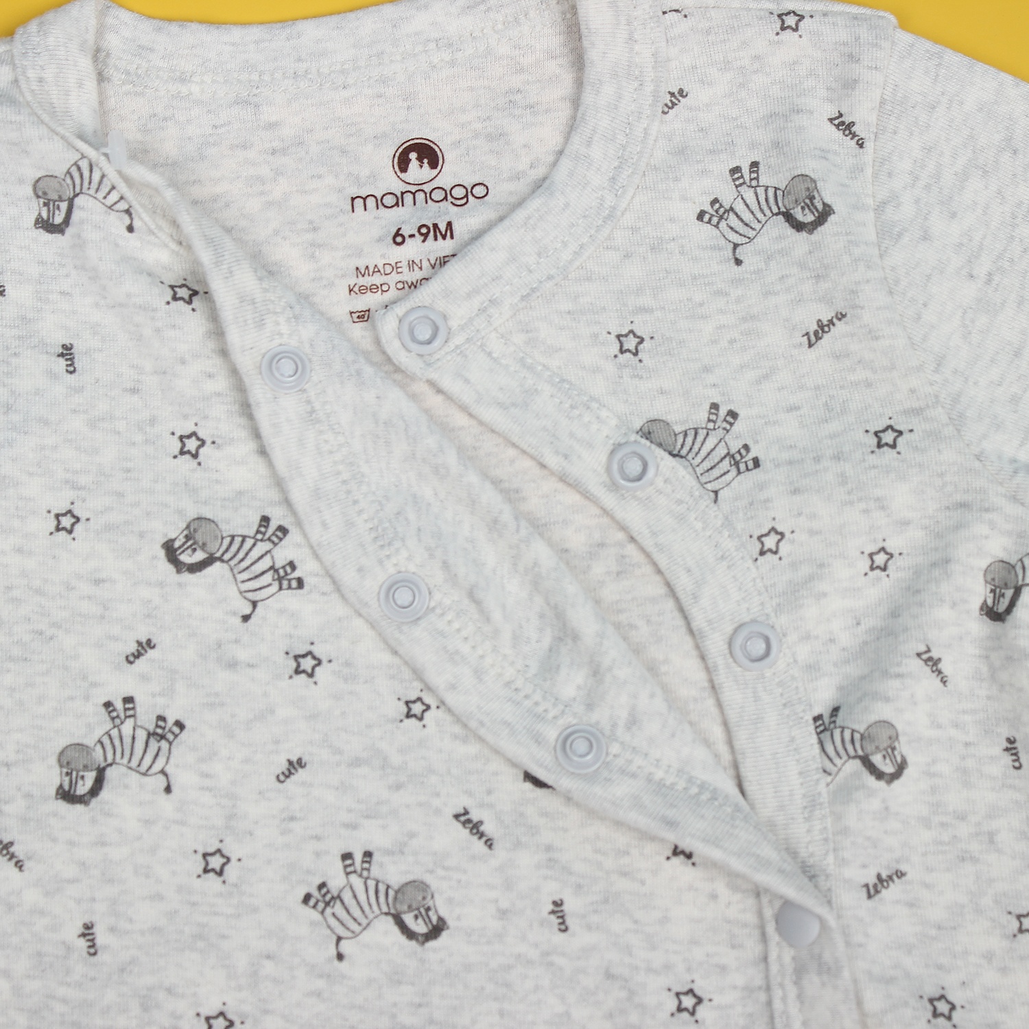 Body sơ sinh dài tay Mamago NĐ19 in hình ngựa vằn (Ghi) hình 2