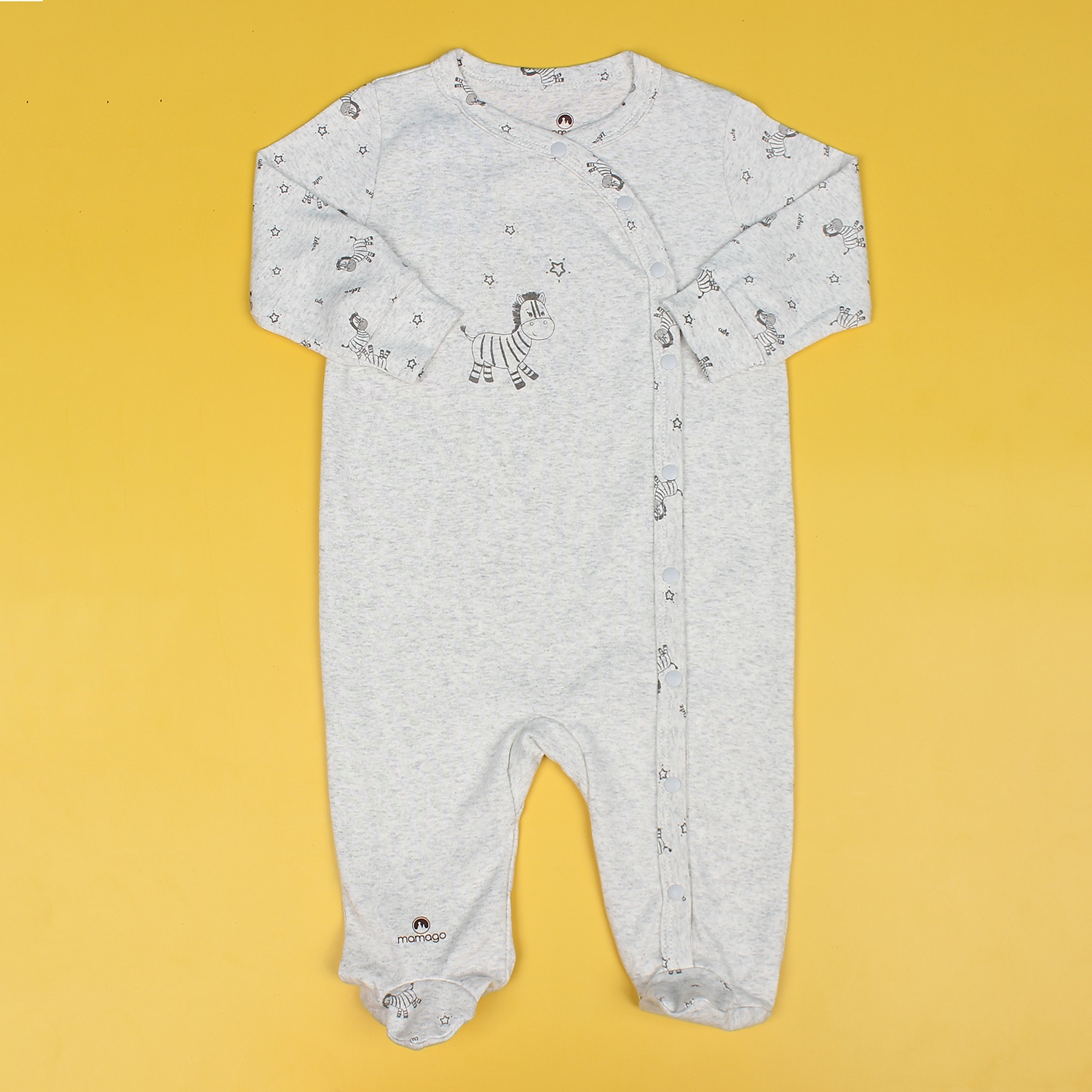 Body sơ sinh dài tay Mamago NĐ19 in hình ngựa vằn tay áo (Ghi) hình 3