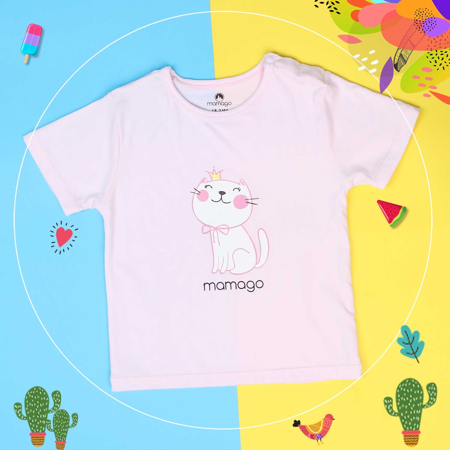 Quần áo sơ sinh cộc tay Otis cài vai Mamago (Hồng) hình 3