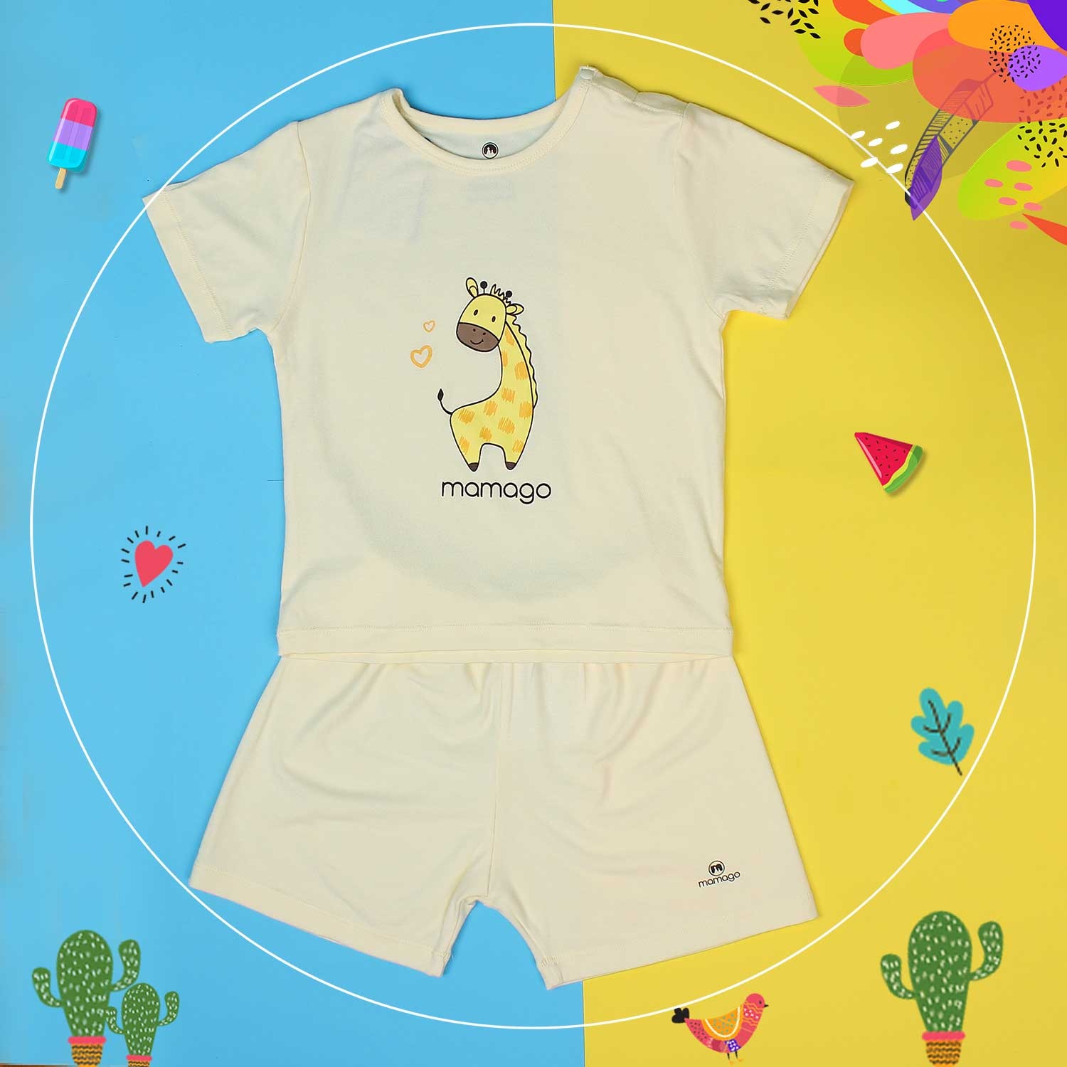 Quần áo sơ sinh cộc tay Otis cài vai Mamago (Vàng) hình 1