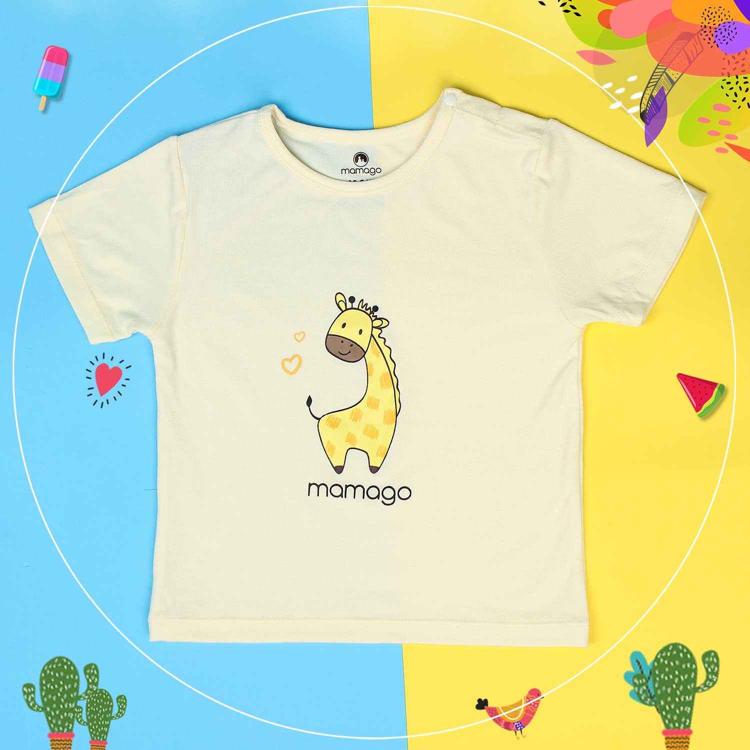 Quần áo sơ sinh cộc tay Otis cài vai Mamago (Vàng) hình 3