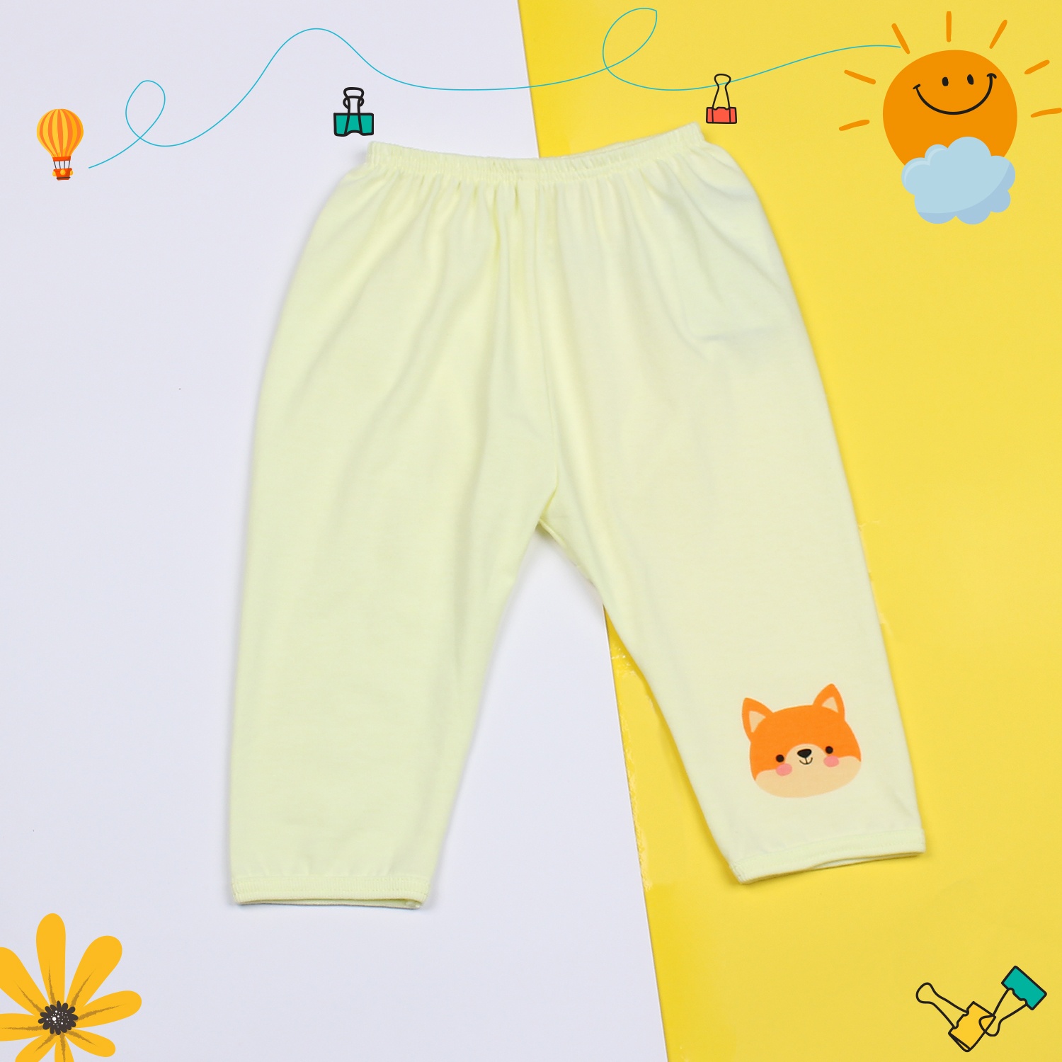 Quần dài sơ sinh đáp đũng Mamago Vera in hình cáo K19 (Vàng) hình 1