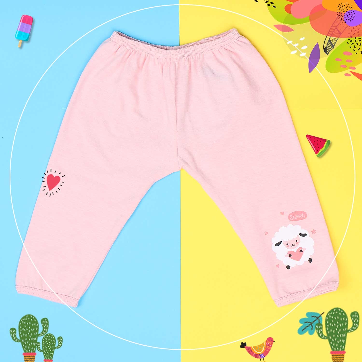 Quần sơ sinh dài đáp đũng Mamago Vera in cừu K19 (Hồng) hình 1