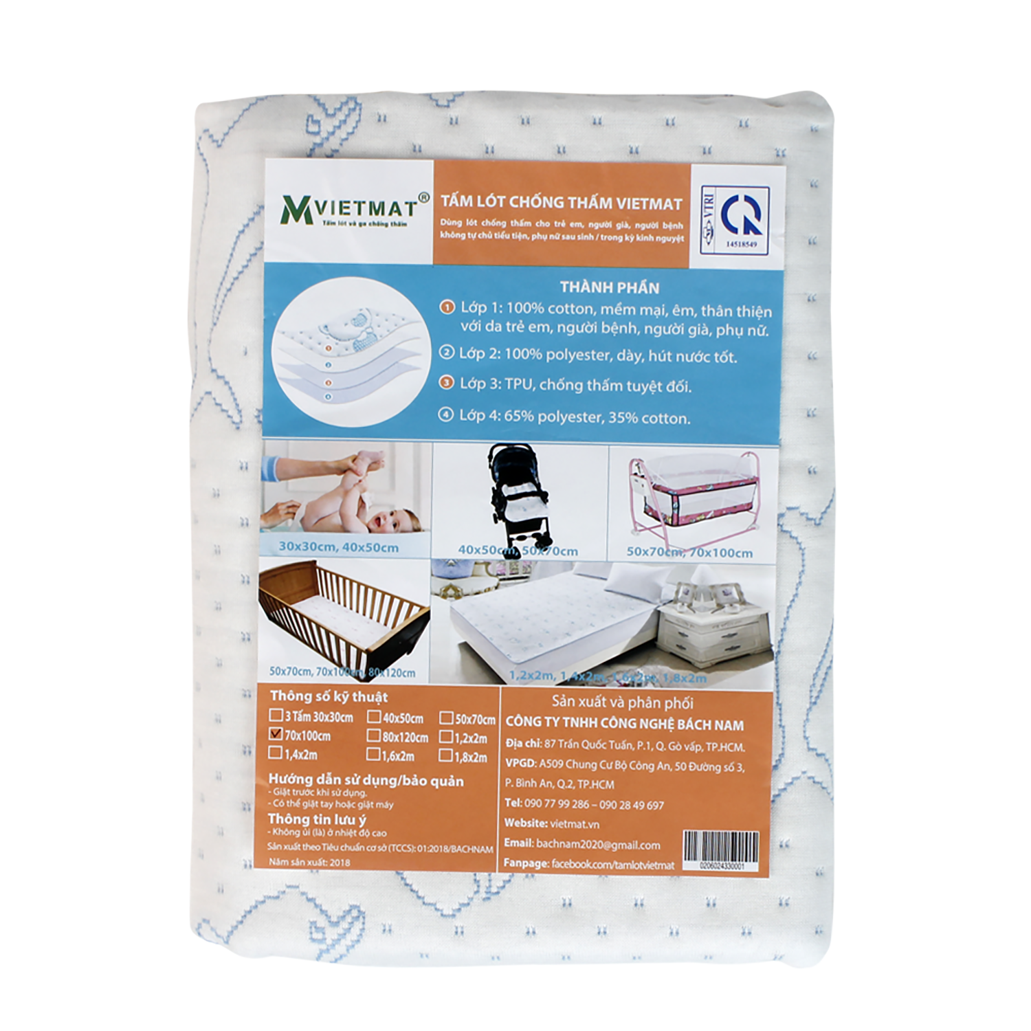 Tấm lót chống thấm VIETMAT 70*100 (Màu Xanh) hình 2