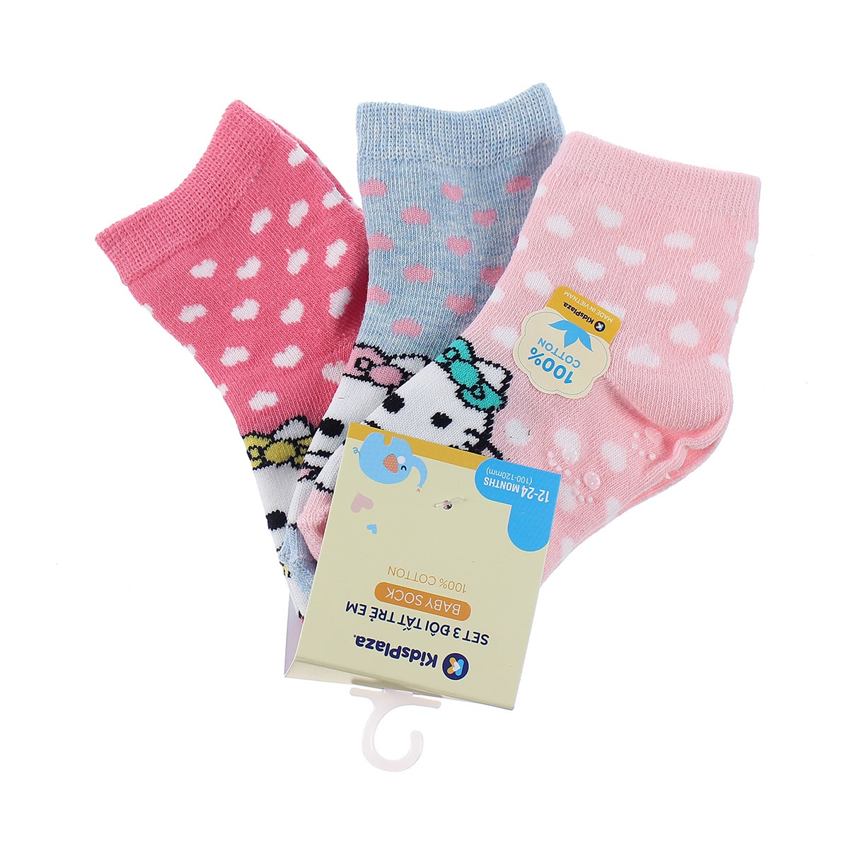 Set 3 tất thời trang chống trơn KidsPlaza in hình trái tim VH19 (12-24M) hình 2