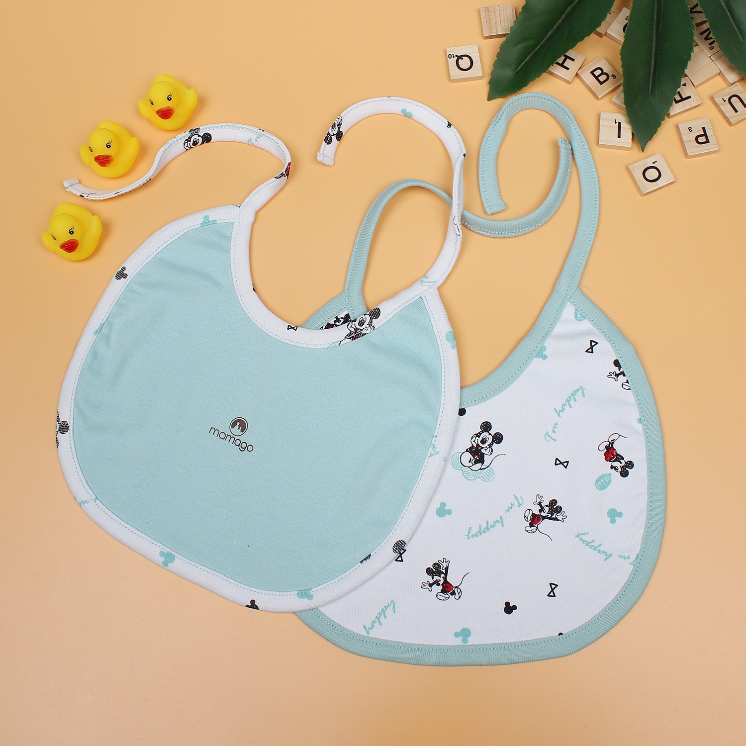 Yếm sơ sinh cho bé Mamago in hình chú chuột mickey NĐ19 (xanh) hình 1