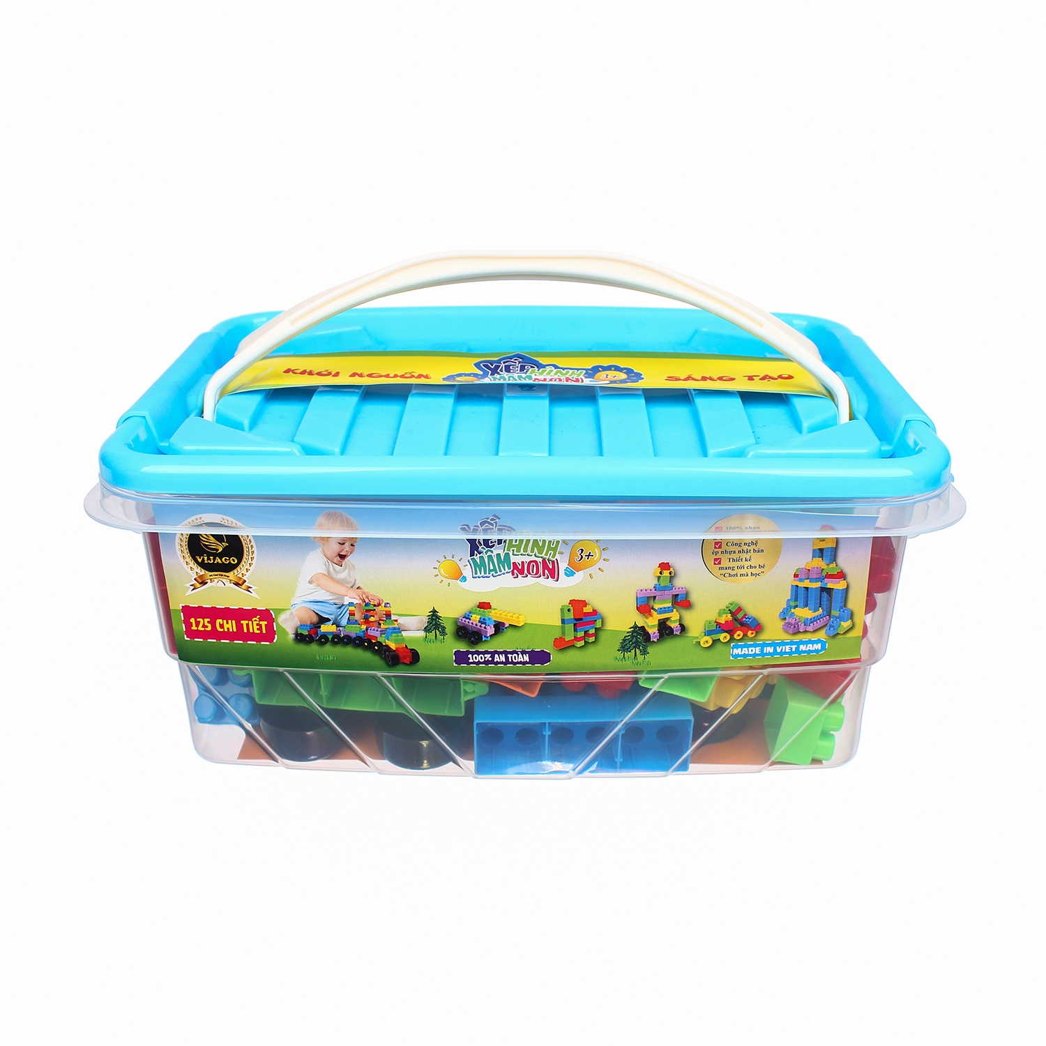 Thùng đồ chơi xếp hình 125 chi tiết VJG.366 cho bé trên 3 tuổi hình 1