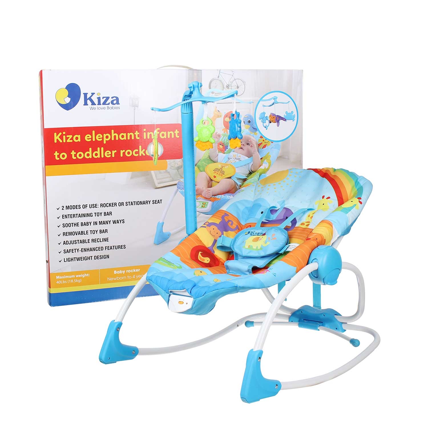 Ghế rung Kiza Elephant màu xanh hình 1