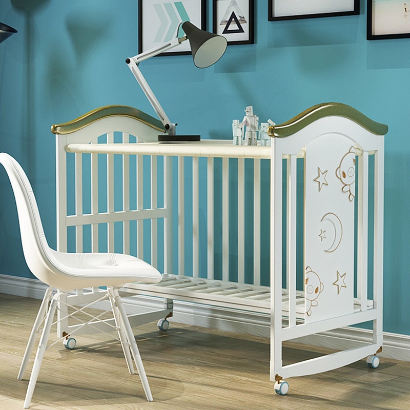 Set giường cũi gỗ cho bé KidsPlaza 4in1 White Lux hình 7