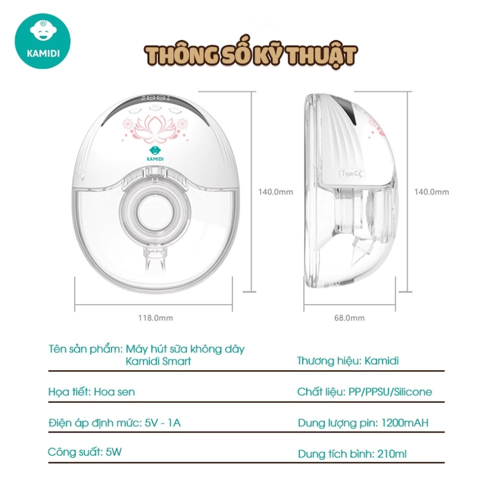 Thông số kỹ thuật của máy hút sữa rảnh tay hoa sen Kamidi Smart