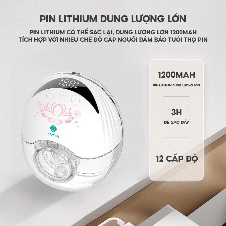 Máy hút sữa rảnh tay hoa sen Kamidi Smart có dung lượng pin lớn