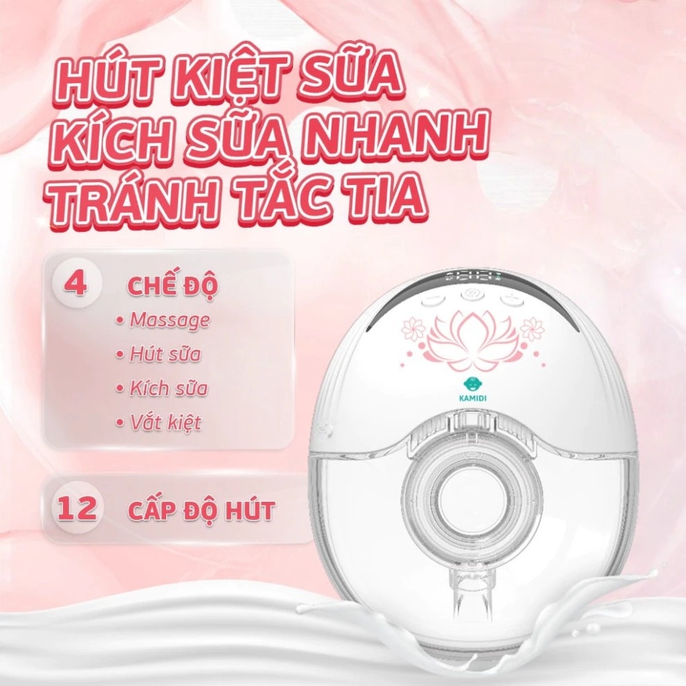 Máy hút sữa rảnh tay hoa sen Kamidi Smart với 4 chế độ thông minh - 12 cấp độ hút