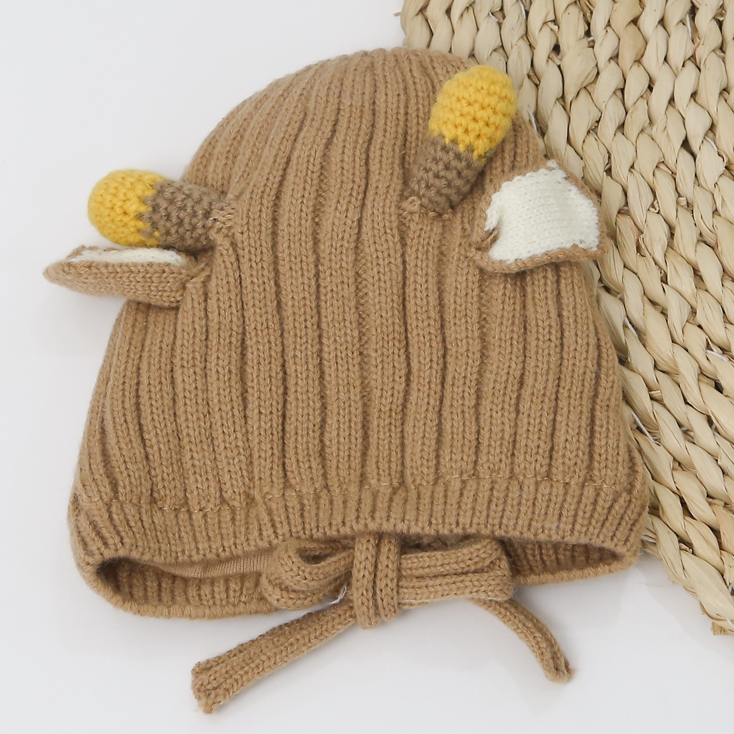 Mũ len tai hươu buộc dây 24K-B08 (Nâu) hình 1