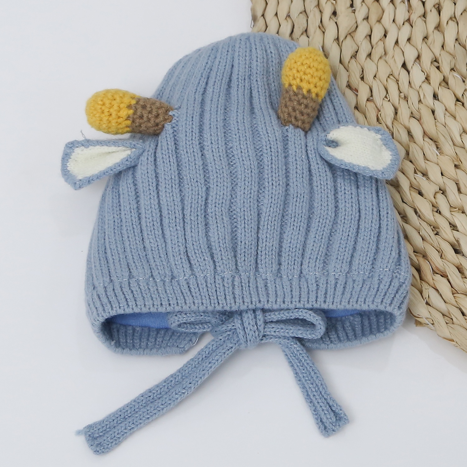 Mũ len tai hươu buộc dây 24K-B08 (Xanh) hình 1