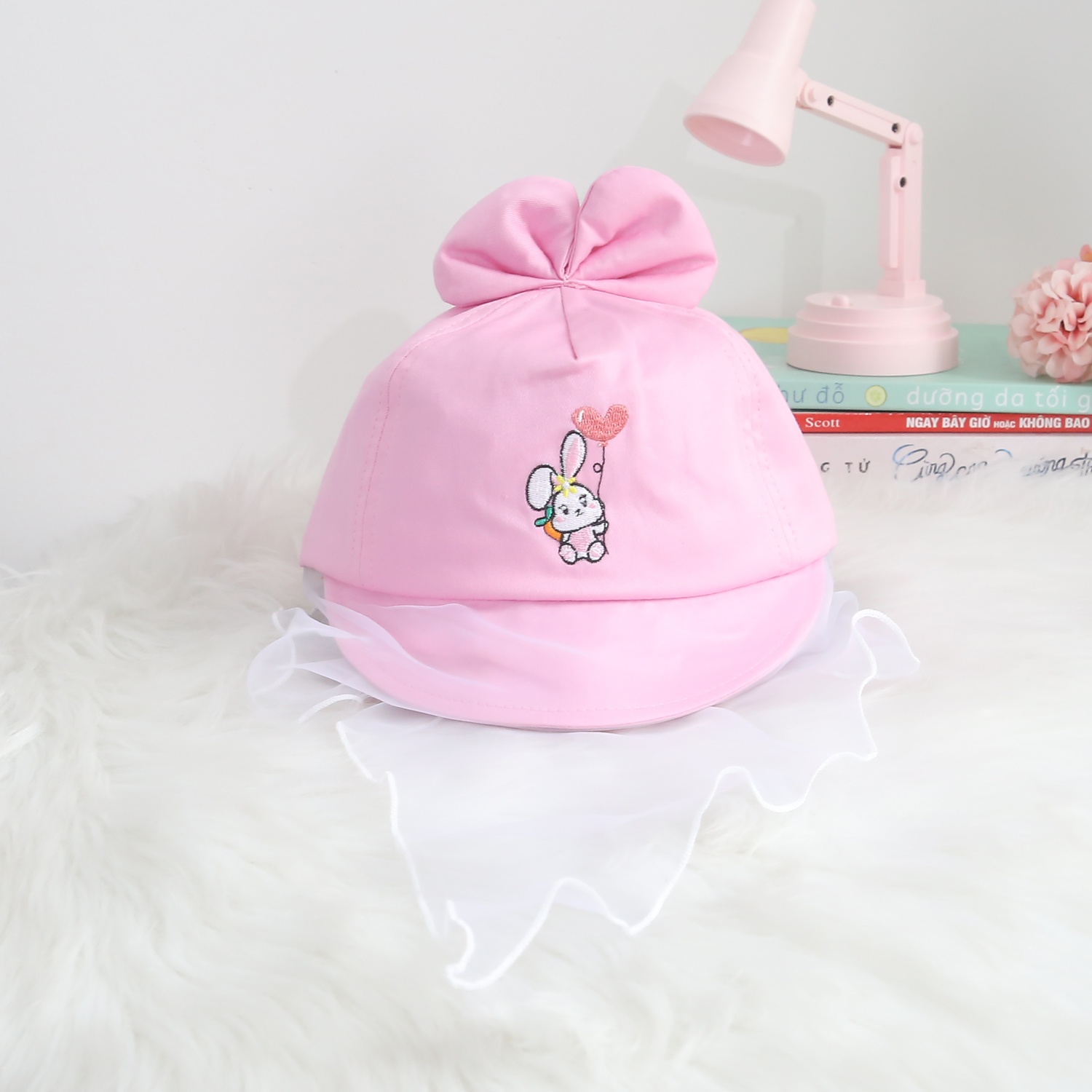 Mũ lưỡi trai phủ voan KidsPlaza thêu thỏ DN24H (Hồng) hình 1