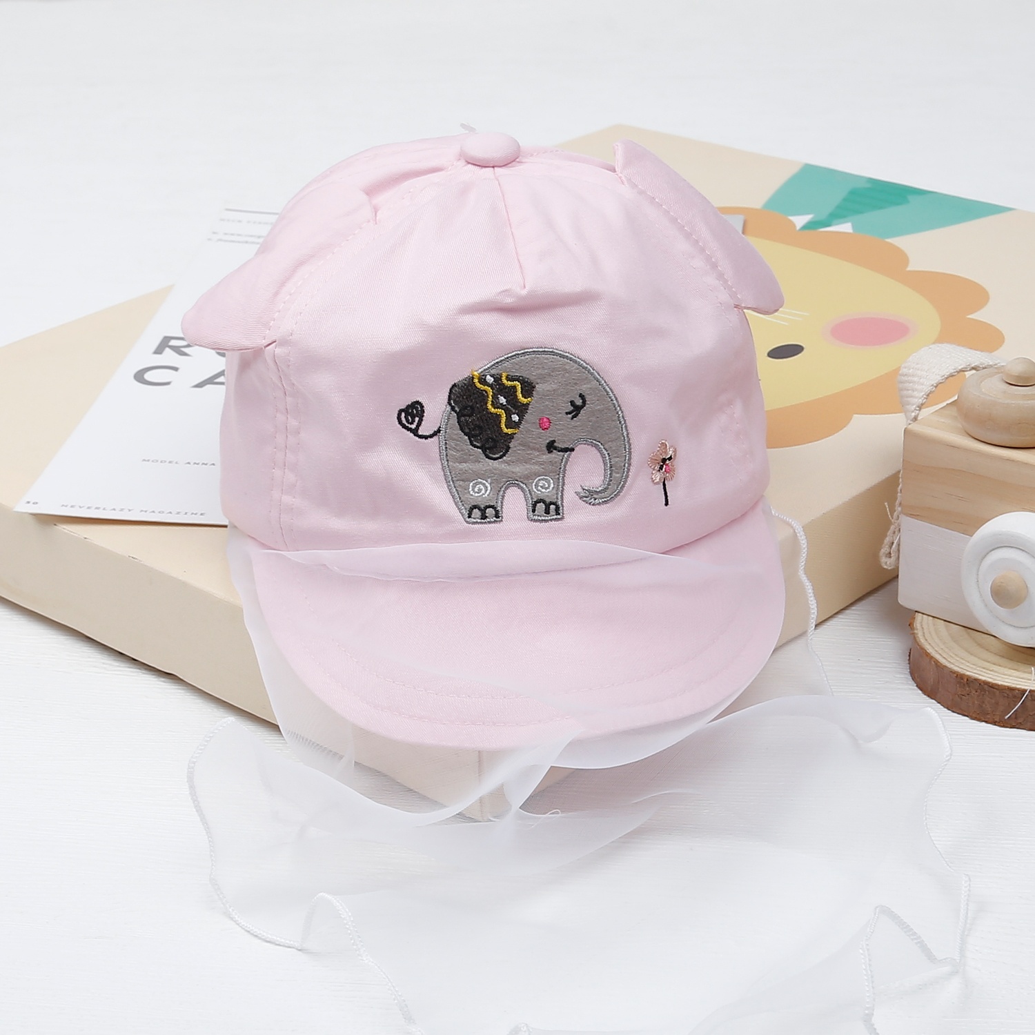 Mũ lưỡi trai phủ voan Kidsplaza thêu voi DN23 (Hồng)