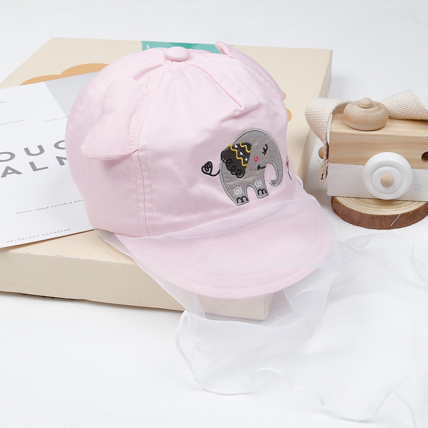 Mũ lưỡi trai phủ voan Kidsplaza thêu voi DN23 (Hồng)