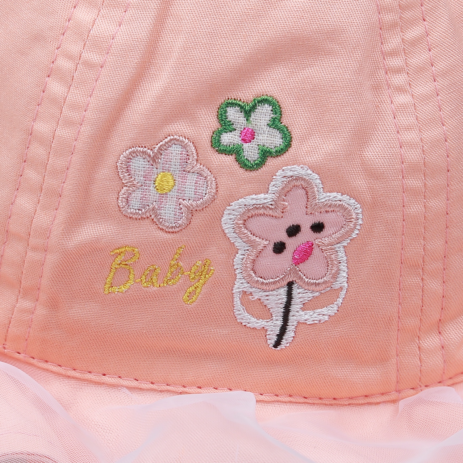 Mũ vành tròn phủ voan Kidsplaza thêu hoa DN23 (Cam)