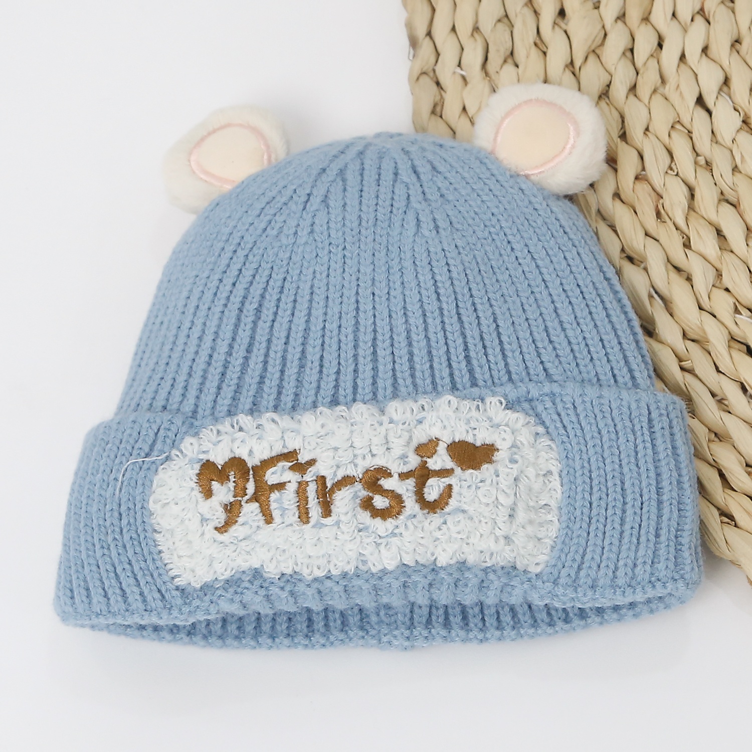 Sét khăn mũ đính tai thỏ 24K-B03 (Xanh) hình 1