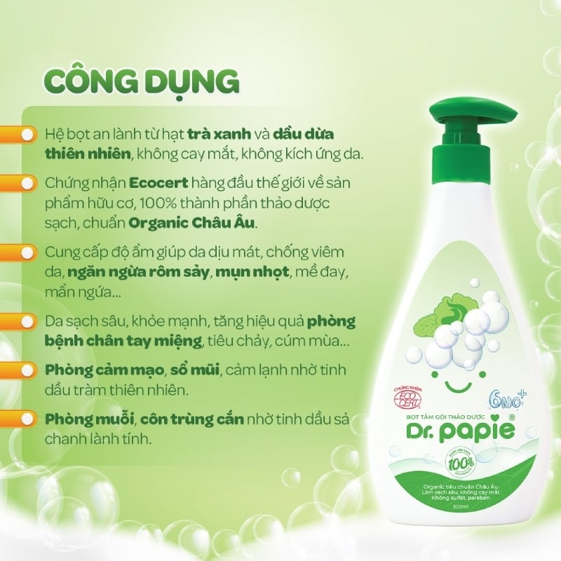 Bọt tắm gội thảo dược thiên nhiên Dr Papie 300ml