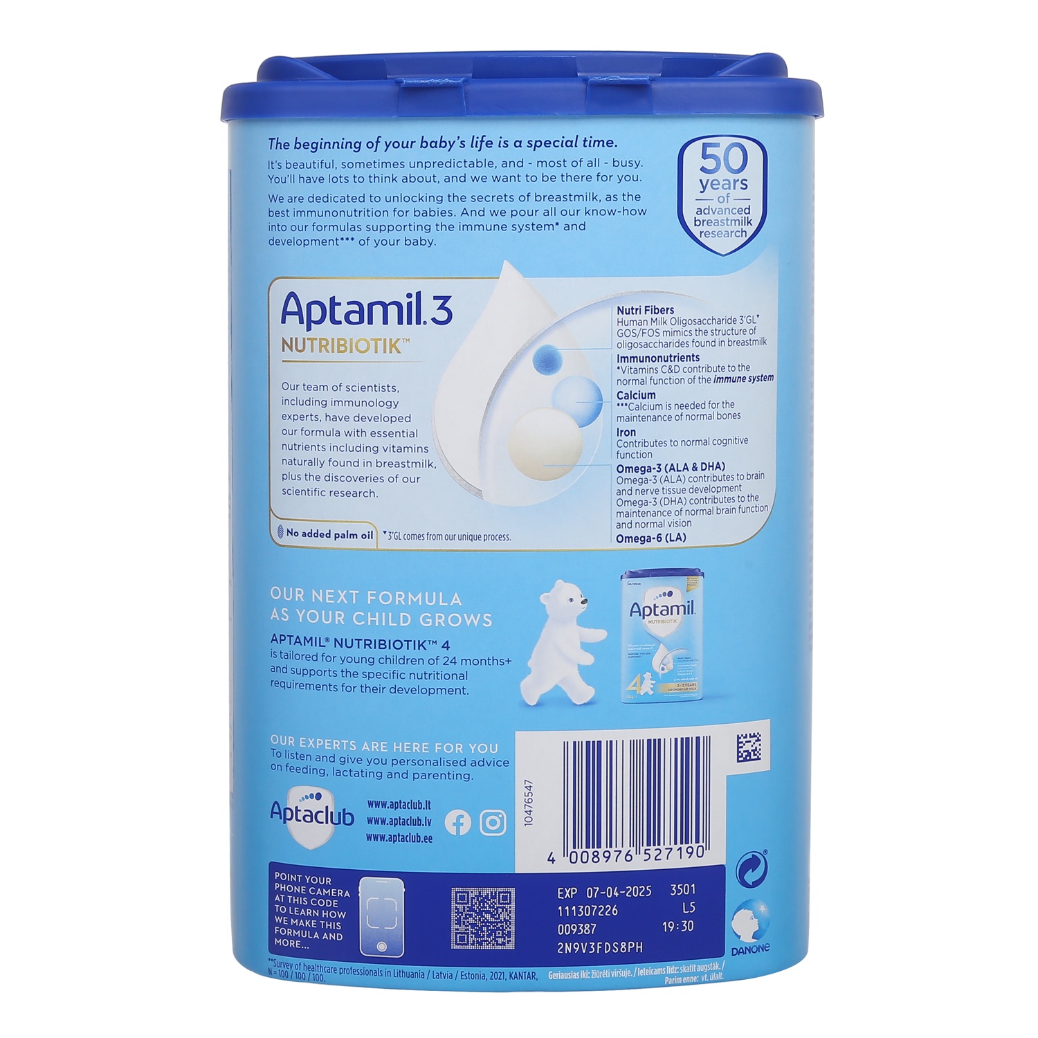 Thành phần vượt trội của sữa Aptamil Đức Nutri Biotik số 3 800g cho bé từ 1 tuổi