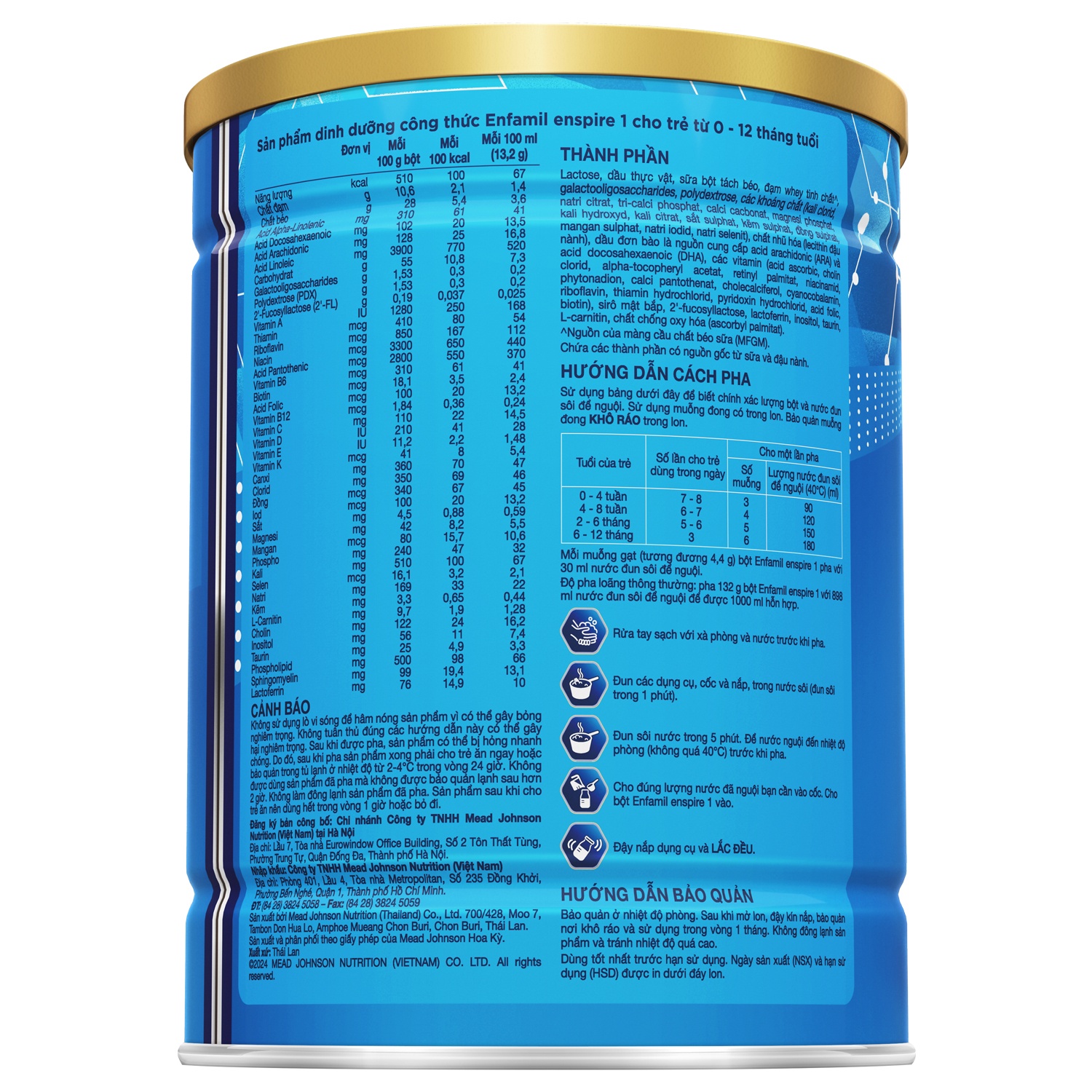 Bảng thành phần vàng của sữa Enfamil Enspire số 1 350g