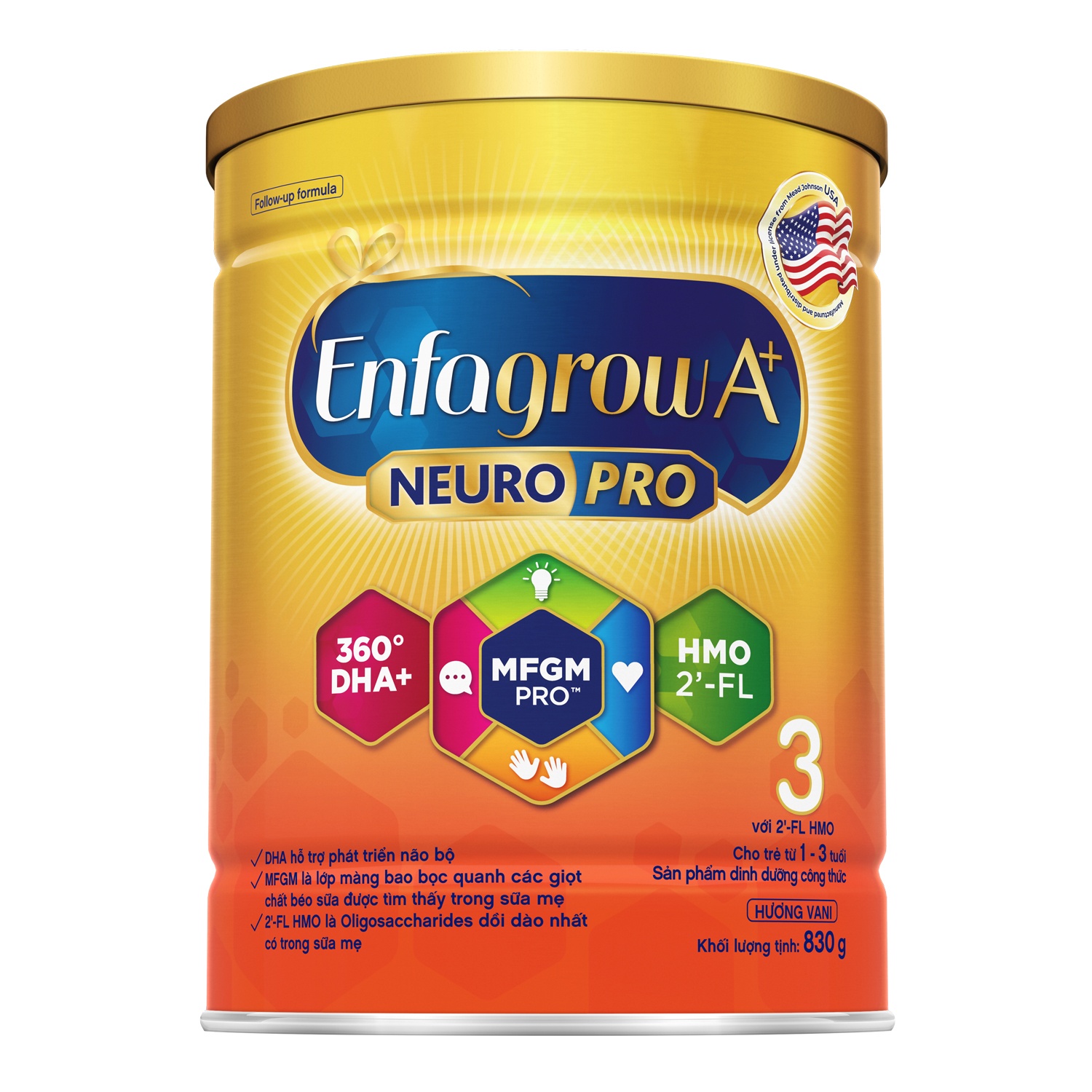 Sữa Enfagrow A+ NeuroPro 3 830g 2Flex cho bé từ 1-3 tuổi 