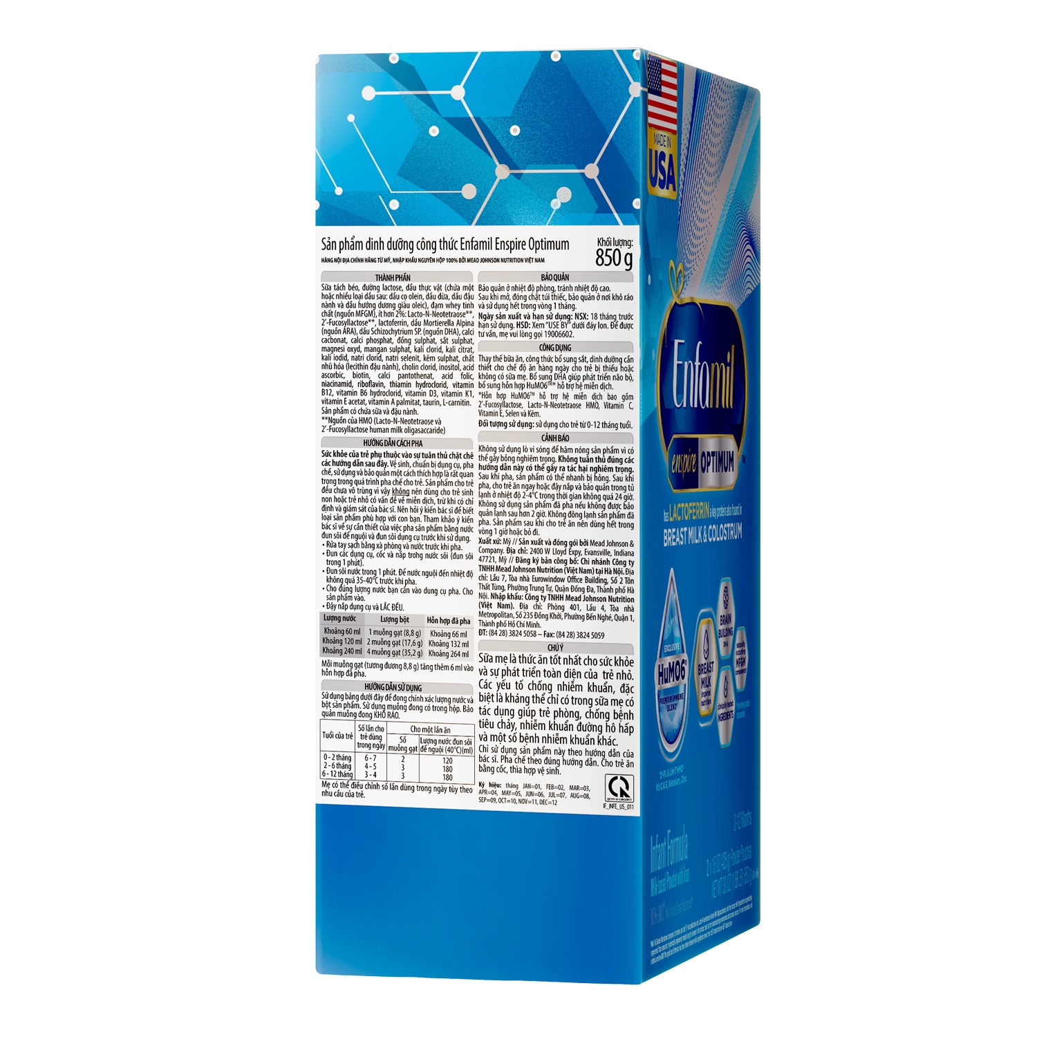 Thành phần nổi bật của sữa Enfamil Enspire Infant Formula Non - GMO 850g